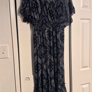 Elegant Navy Blue Paisley Dress